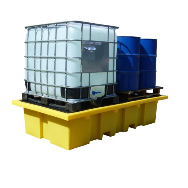 Double IBC Spill Pallet - with IBC and Drums