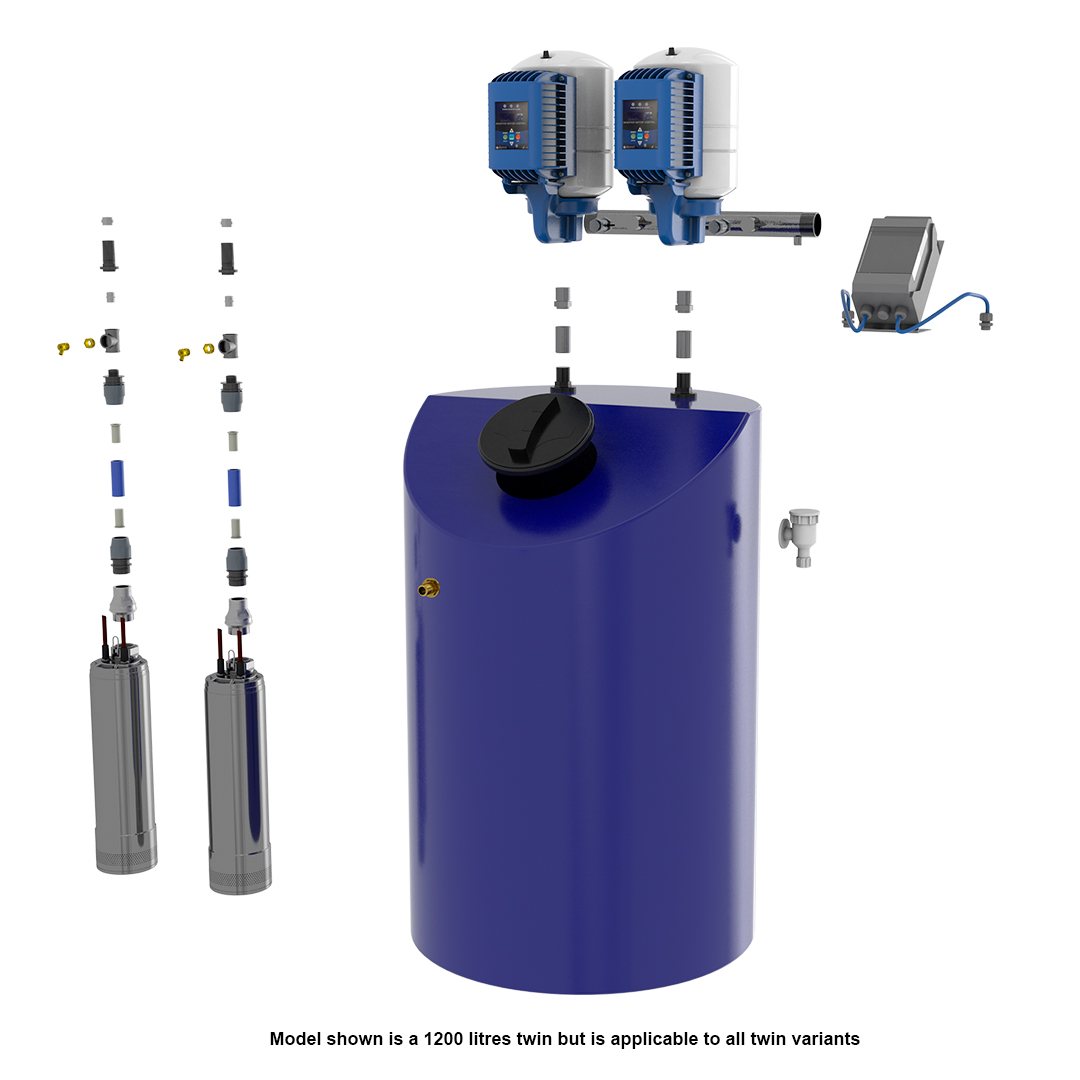 Aquamaxx 1200 Litre Cold Water Tank, Twin Pump Booster set - Tanks Direct