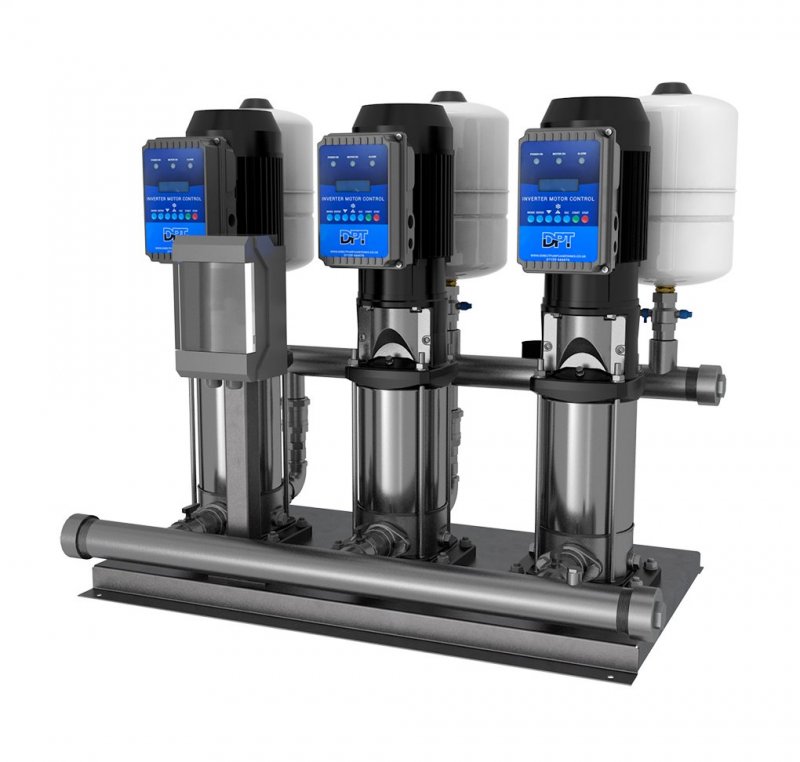 Direct Pumps & Tanks 3' Triple Variable Speed Vertical Booster Pump Set Mid curve duty 480l/min @ 6.5bar D/A/A