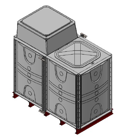 Purewater 3000 Litre GRP Sectional Water Tank, 2x1x1.5 Internally Flanged Base, AB Airgap (IFB)