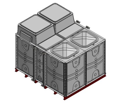 Purewater 7500 Litre GRP Sectional Water Tank, 2.5x2x1.5 Internally Flanged Base, Divided, AB Airgap