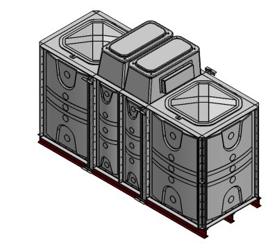 Purewater 4500 Litre GRP Sectional Water Tank, 3x1x1.5 Internally Flanged Base, Divided, AB Airgap