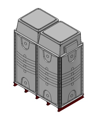 Purewater 4000 Litre GRP Sectional 2x1x2 Water Tank, Internally Flanged Base, Divided, AB Airgap