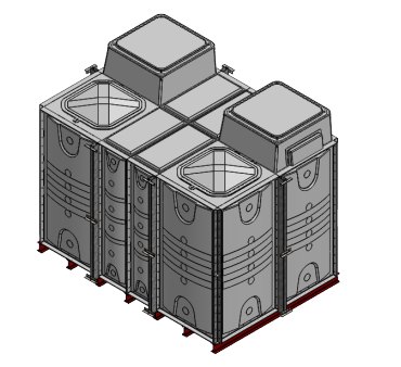 Purewater 12000 Litre GRP Sectional 3x2x2 Water Tank, Internally Flanged Base, Divided, AB Airgap