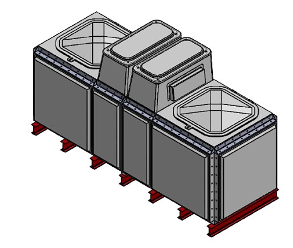 Purewater 4165 Litre GRP 3x1x1 Sectional Water Tank, Totally Internally Flanged, Divided, AB Airgap