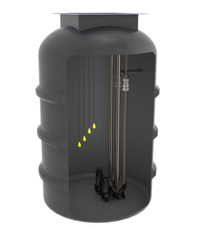 Sewage Pumping Station 1800Dia Twin Rigged 8900 Litre GRP