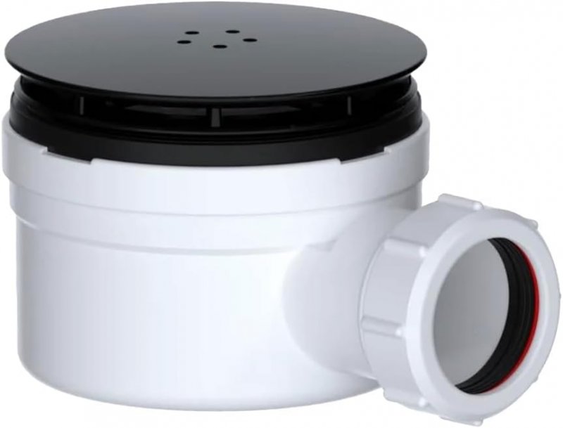 90mm Universal Outlet Shower Trap with Removable Hair Trap Black